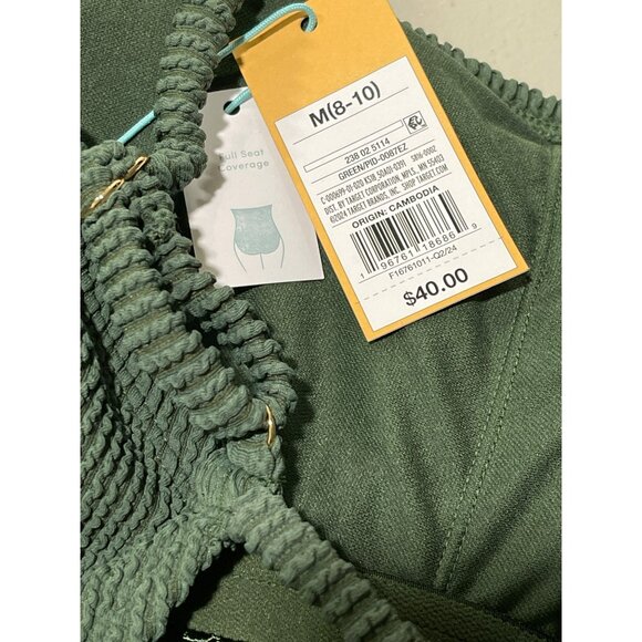 Kona Sol Olive Green Textured One-Piece Swimsuit Medium NWT - Picture 3 of 3